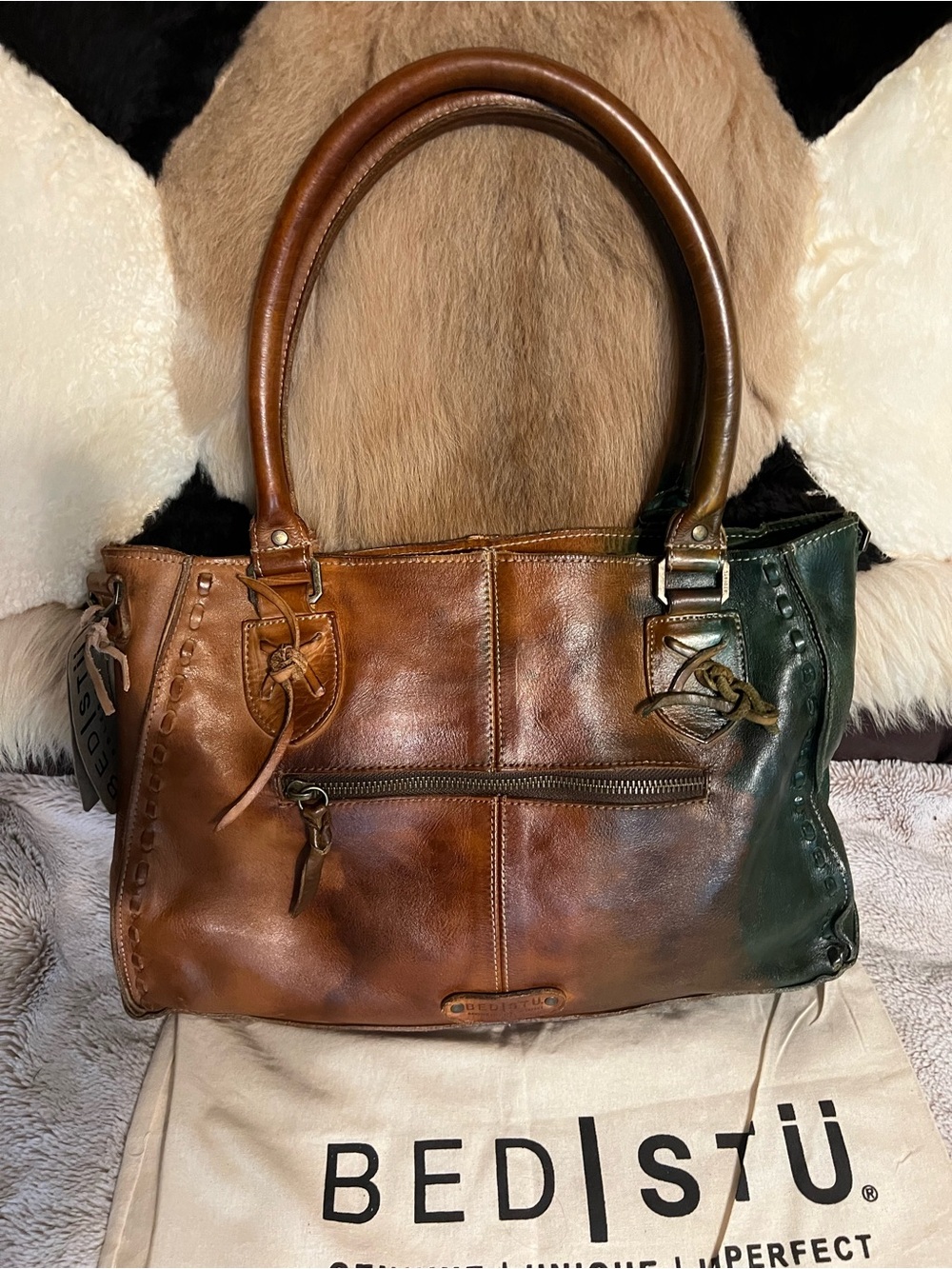 BED STU Rockababy Seagrass Stone Tie Dye Leather Shoulder Crossbody Satchel Bag - Picture 2 of 13